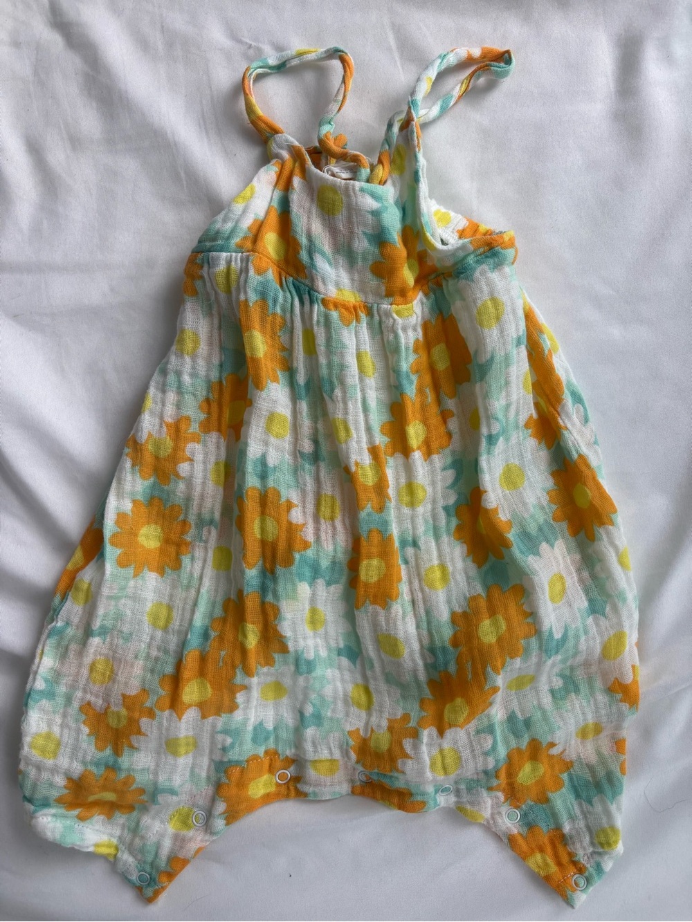 Angel Dear Sunflower Gauze Romper in Yellow and Mint 3-6mo